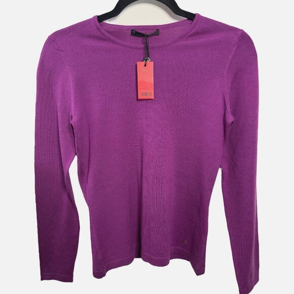 NWT CAROLINA HERRERA Wool & Cashmere Knit Sweater XS Pullover Solid Berry Crew - Picture 1 of 5